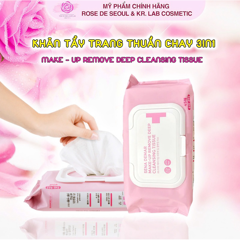 Khăn tẩy trang senademar make-up remove deep cleansing tissue 245g - 45 miếng/gói hạn 2028  IS118