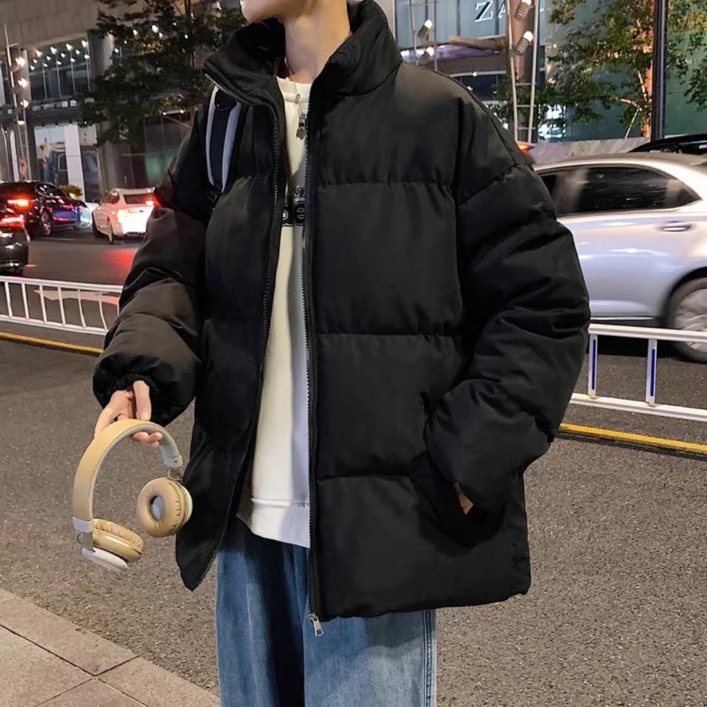 ÁO KHOÁC PHAO UNISEX CHẰN BÔNG 3 LỚP ẤM ÁP MÙA ĐÔNG 2 MÀU TRƠN BASIC FORM BOXY CỔ CAO HÀN QUỐC PHÙ HỢP THỜI TRANG