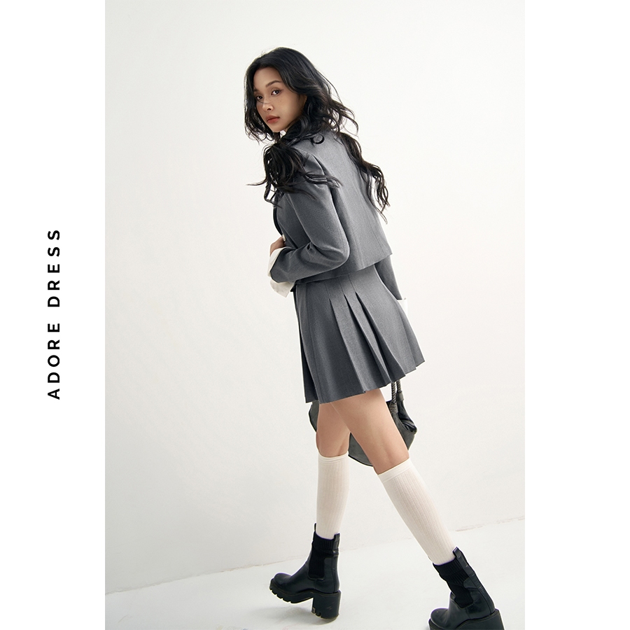 Ảnh 412BL1003 - Áo blazer cổ 2 ve dáng ngắn solid tàn đậm/karo nâu ADORE DRESS 4