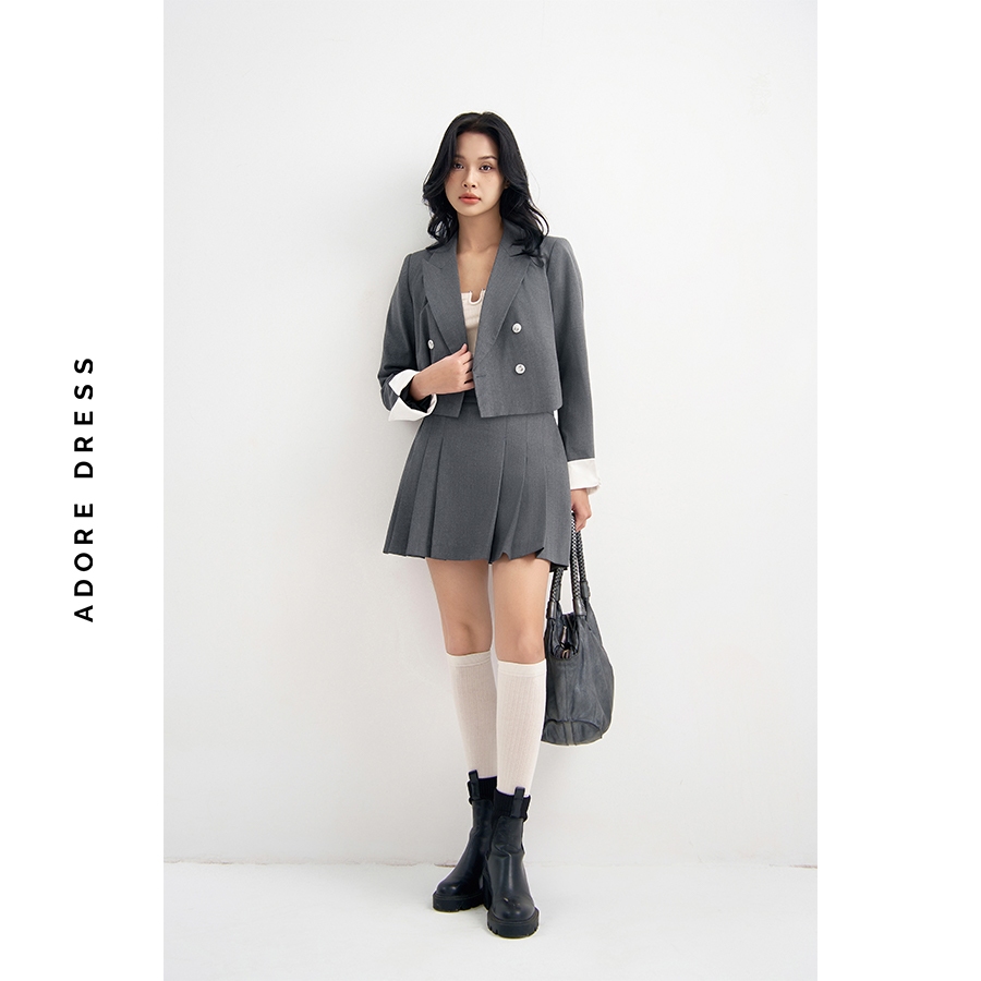 Ảnh 412BL1003 - Áo blazer cổ 2 ve dáng ngắn solid tàn đậm/karo nâu ADORE DRESS 2