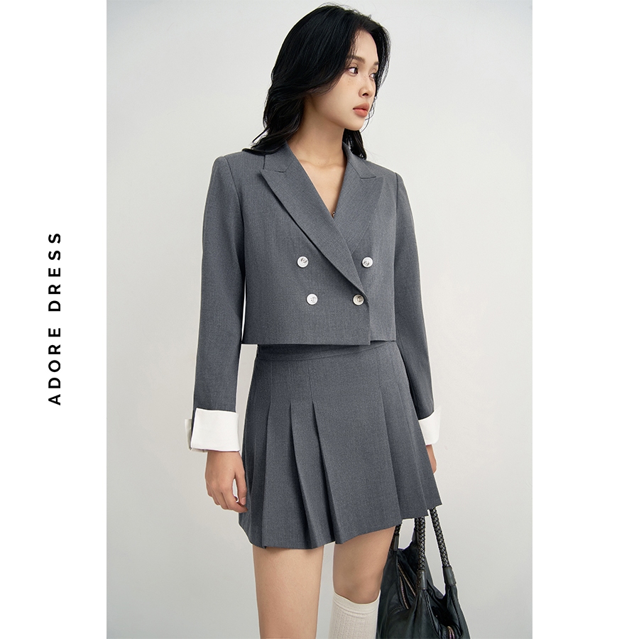 Ảnh 412BL1003 - Áo blazer cổ 2 ve dáng ngắn solid tàn đậm/karo nâu ADORE DRESS 3