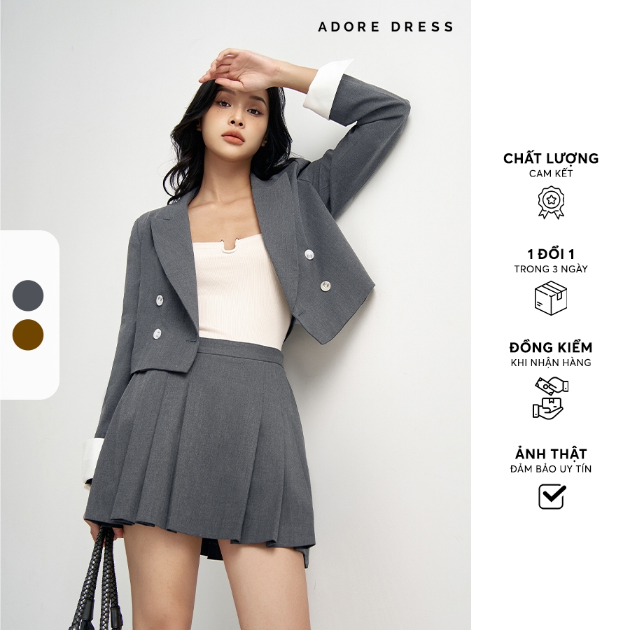 Ảnh 412BL1003 - Áo blazer cổ 2 ve dáng ngắn solid tàn đậm/karo nâu ADORE DRESS 1