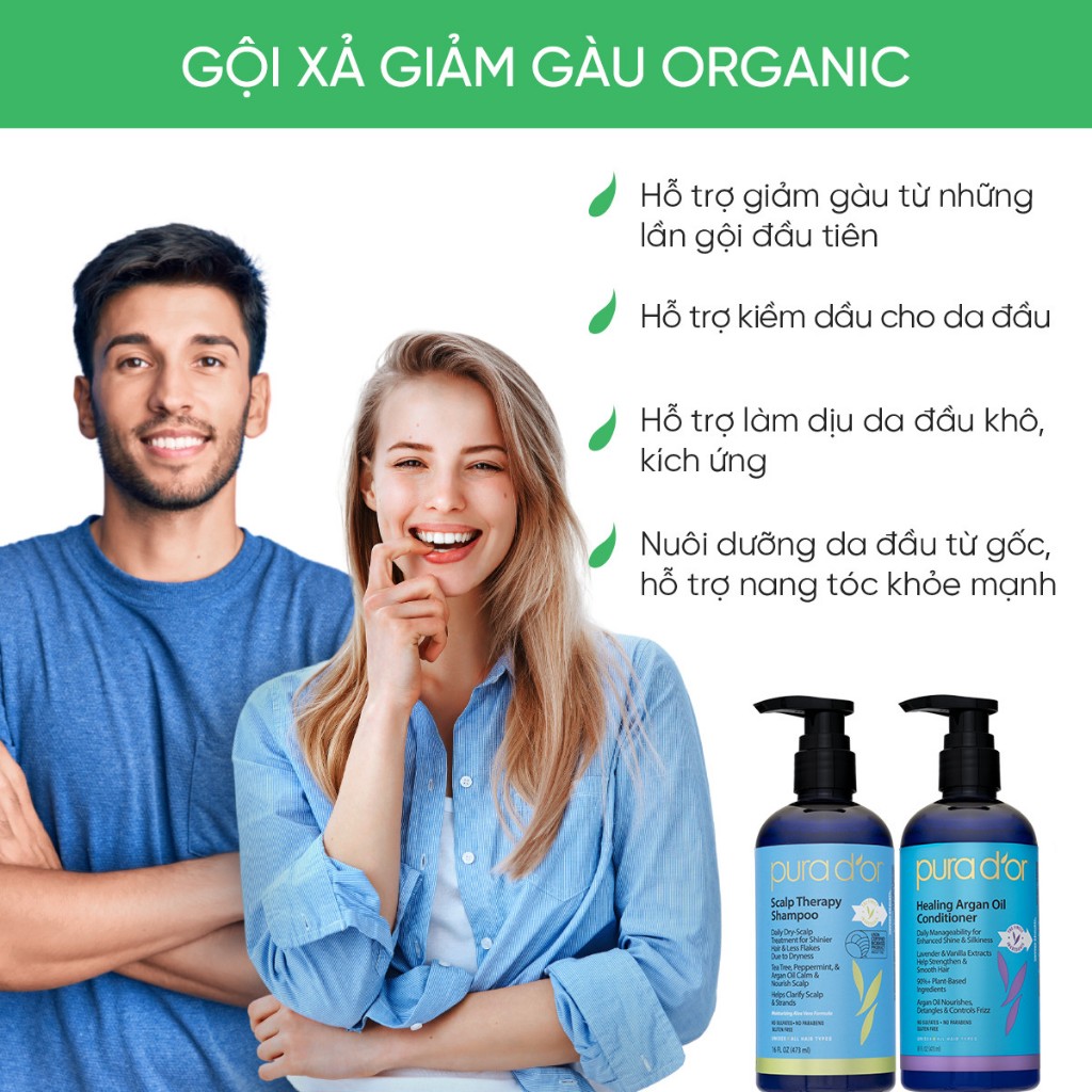 Ảnh Combo Dầu Gội Dầu Xả Hữu Cơ Hỗ Trợ Giảm Gàu, Hỗ Trợ Kiềm Dầu Pura Dor Scalp Therapy & Healing Argan Oil 473ML 2