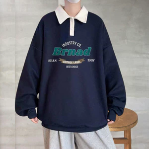 Áo sweater cổ polo BRAND họa tiết phong cách Hàn Quốc thời trang retro cho nam nữ thu đông mặc ấm cho cặp đôi K1