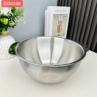 Rổ vo gạo Chockmen [248] inox 316NDT dáng bầu đựng rau, rổ iniox 2 quai, có chân inox ráo nước
