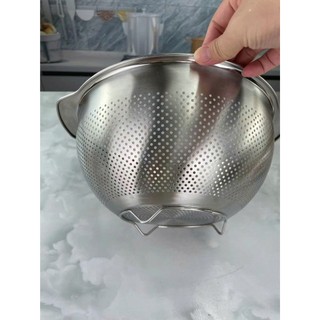 Rổ vo gạo Chockmen [248] inox 316NDT dáng bầu đựng rau, rổ iniox 2 quai, có chân inox ráo nước