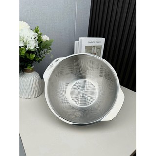 Rổ vo gạo Chockmen [248] inox 316NDT dáng bầu đựng rau, rổ iniox 2 quai, có chân inox ráo nước