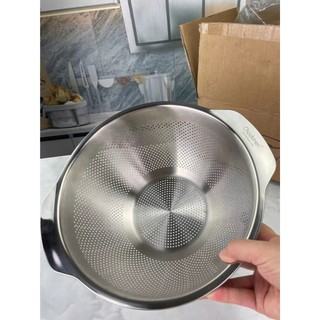 Rổ vo gạo Chockmen [248] inox 316NDT dáng bầu đựng rau, rổ iniox 2 quai, có chân inox ráo nước