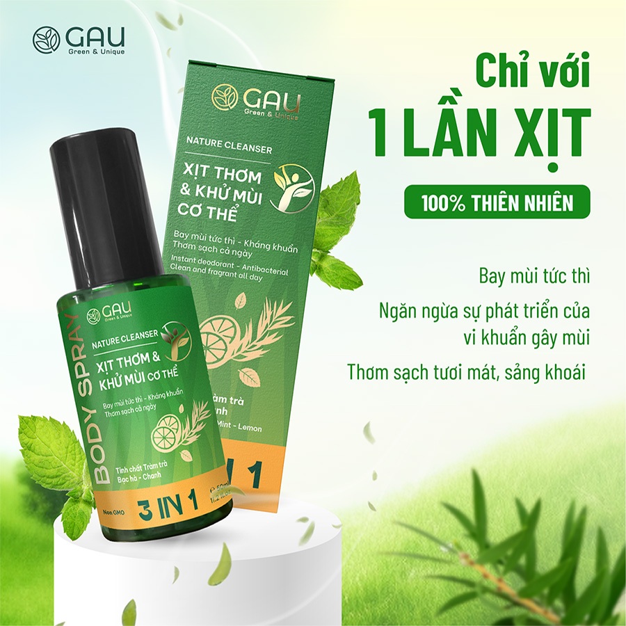 XỊT THƠM CƠ THỂ & NÁCH GAU KHỬ MÙI CẢ NGÀY, HƯƠNG QUẢ THANH MÁT TỰ NHIÊN GIỮ ẨM MỀM DA 120ml