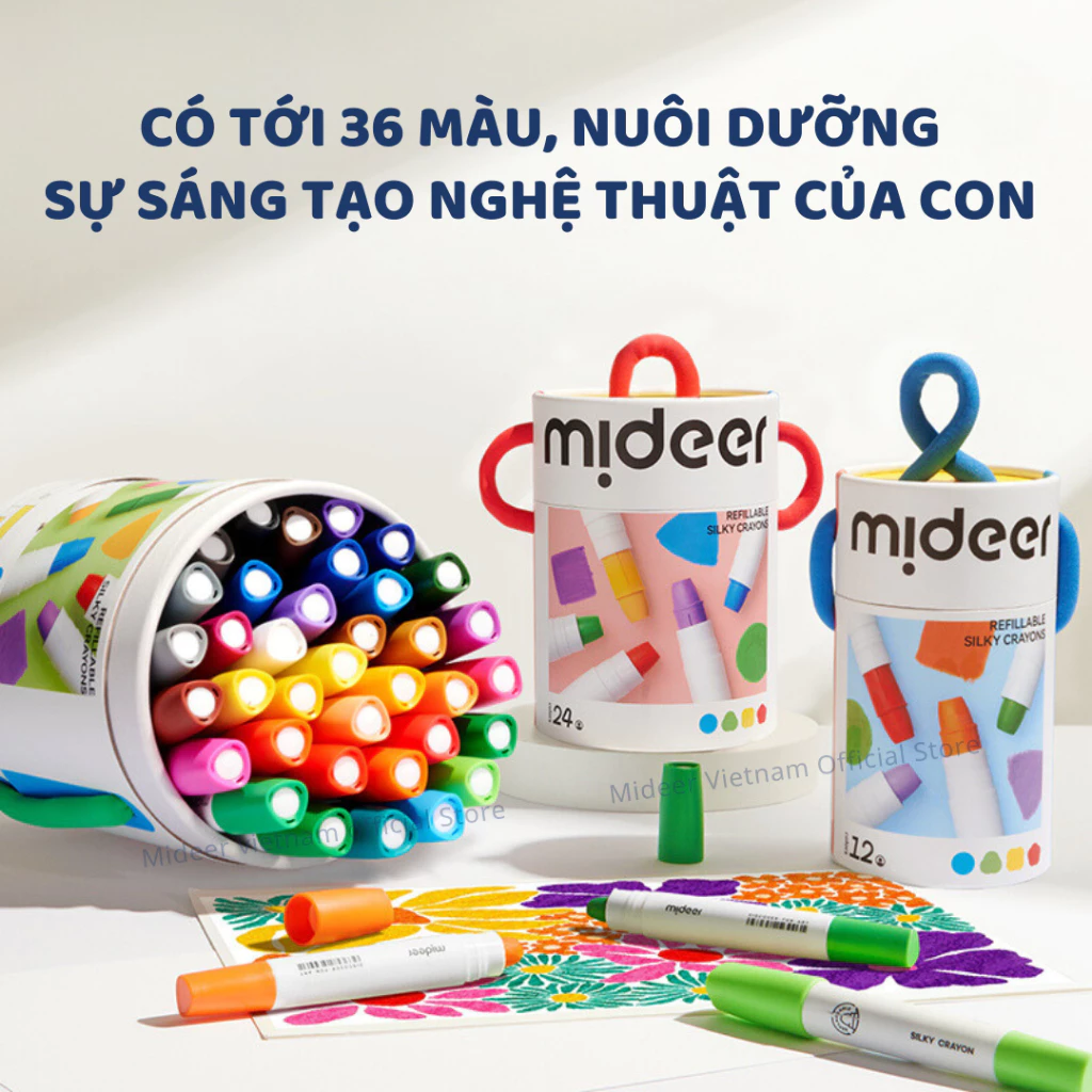 Màu Sáp Dầu Bút Sáp Lụa Vặn Hữu Cơ Mideer Silky Crayon Hộp Quai Cho Bé 12 24 36 Màu