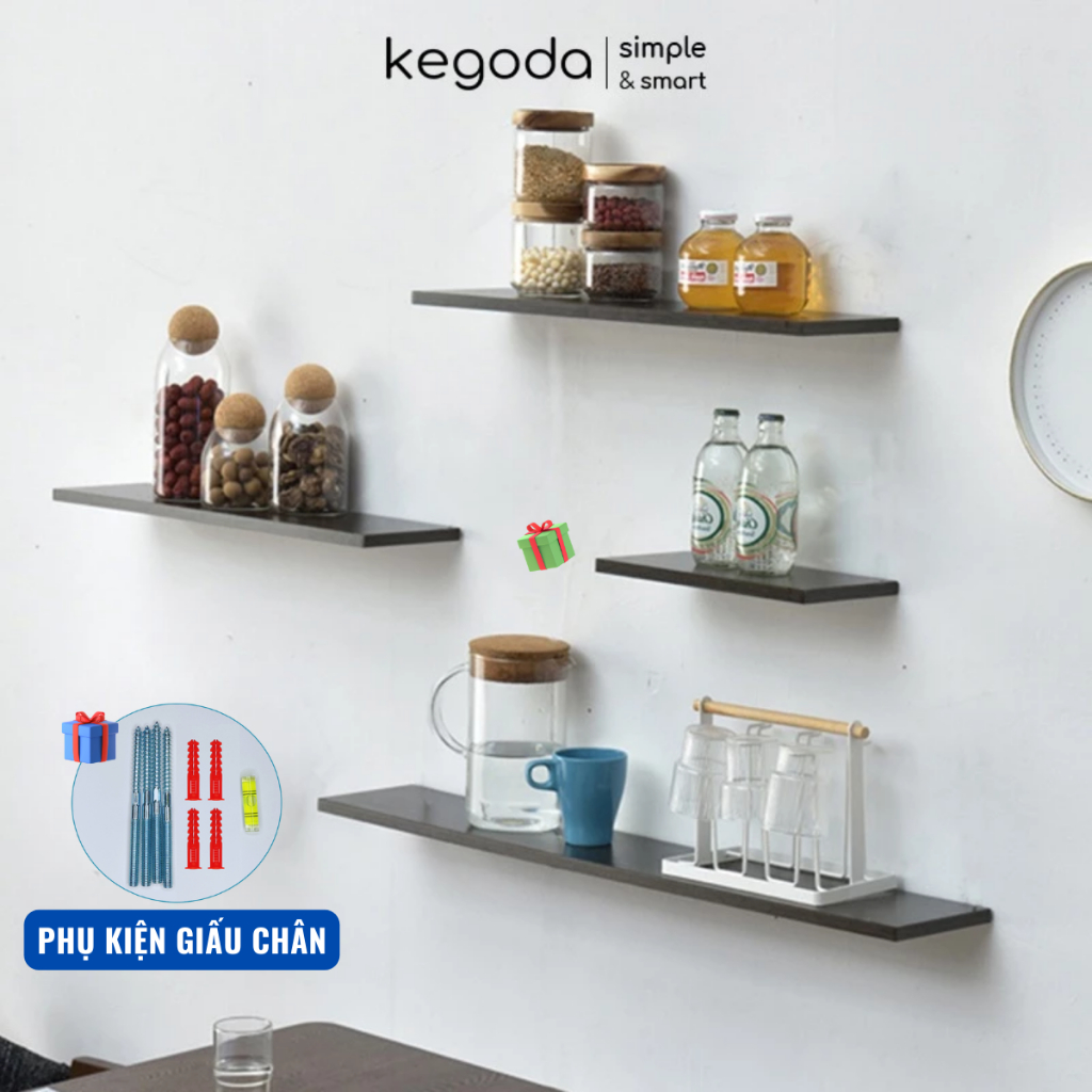 Ảnh Kệ Gỗ Thanh Ngang Treo Tường Trang Trí Màu Đen Thương Hiệu KEGODA KT56 1