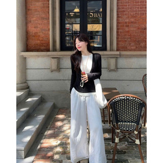 Áo Dài Tay Cổ Tròn Phối Cardigan , Áo Tay Dài Cổ V Tay Dài 2 Lớp Phong Cách Hàn Quốc