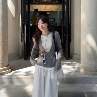 Áo Dài Tay Cổ Tròn Phối Cardigan , Áo Tay Dài Cổ V Tay Dài 2 Lớp Phong Cách Hàn Quốc