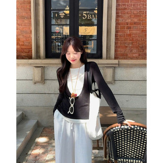 Áo Dài Tay Cổ Tròn Phối Cardigan , Áo Tay Dài Cổ V Tay Dài 2 Lớp Phong Cách Hàn Quốc
