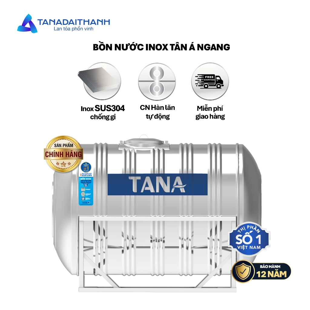 Bồn nước inox Tân Á Ngang 500L 1000L 1500L 2000L Sus 304 chính hãng chỉ ...