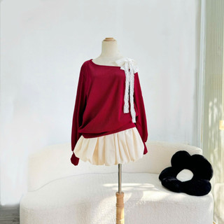Áo Thun Bigsize Nữ (K Kèm Váy) Dáng Sweater Tay Dài Trễ Vai Phối Ren Nơ Một Bên Vải Thun Ruby G176