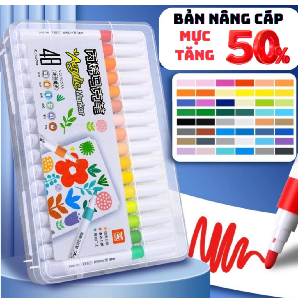 Ảnh Bút Màu Acrylic Marker Cao Cấp Có Thể Vẽ Chồng Màu, Màu Sắc Tươi Sáng ,Vẽ Trên Mọi Chất Liệu - Bút Lông Màu 3