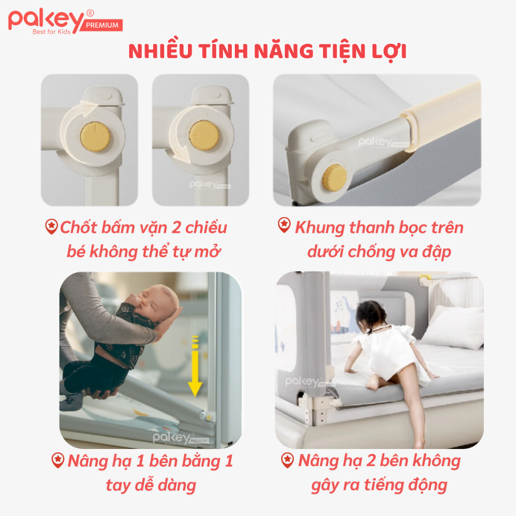 Ảnh Thanh Chắn Giường PAKEY Premium SV1 Kèm Túi Đựng Đồ,  Khung Dày Dặn Có Bọc Xốp An Toàn Cho Bé 2