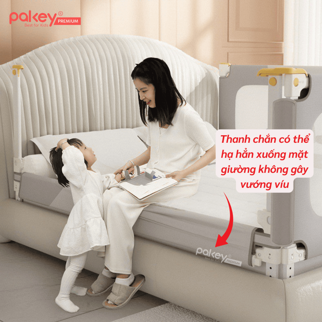 Ảnh Thanh Chắn Giường PAKEY Premium SV1 Kèm Túi Đựng Đồ,  Khung Dày Dặn Có Bọc Xốp An Toàn Cho Bé 3