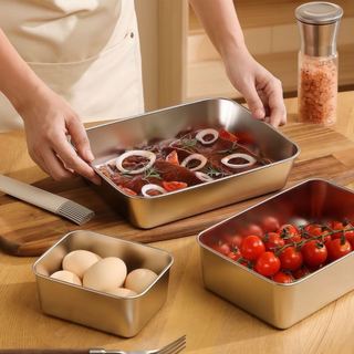 Khay inox đựng thức ăn sâu lòng cao cấp Chubby Chef hình chữ nhật dày dặn chuyên dùng để làm bánh sử dụng trong lò nướng