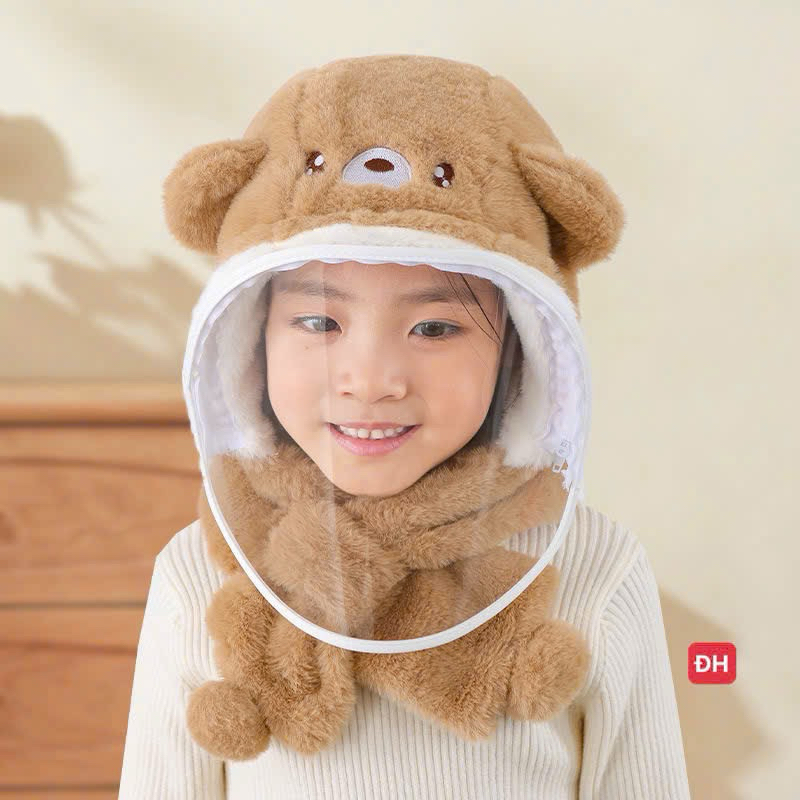 Mũ Len Lông Cừu Trùm Đầu Có Kính Chắn Gió Giữ Ấm Có Thể Tháo Rời, Nón Len Cho Bé Kèm Mặt Nạ Chống Gió Bụi