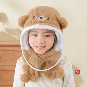 Mũ Len Lông Cừu Trùm Đầu Có Kính Chắn Gió Giữ Ấm Có Thể Tháo Rời, Nón Len Cho Bé Kèm Mặt Nạ Chống Gió Bụi