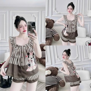 Đồ Bộ Ngủ Nữ, Đồ Mặc Nhà Lụa Latin Cao Cấp MiLi – Áo 2 Dây Tay Cánh Tiên, Quần Đùi Có Túi, Dễ Thương Xinh Xắn