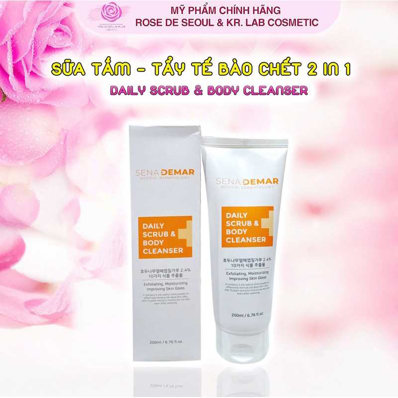 Sữa tắm tẩy tế bào chết toàn thân Sena demar daily scrub & body cleanser 200ml -hạn 2028 HQ sữa tắm senademar  IS148