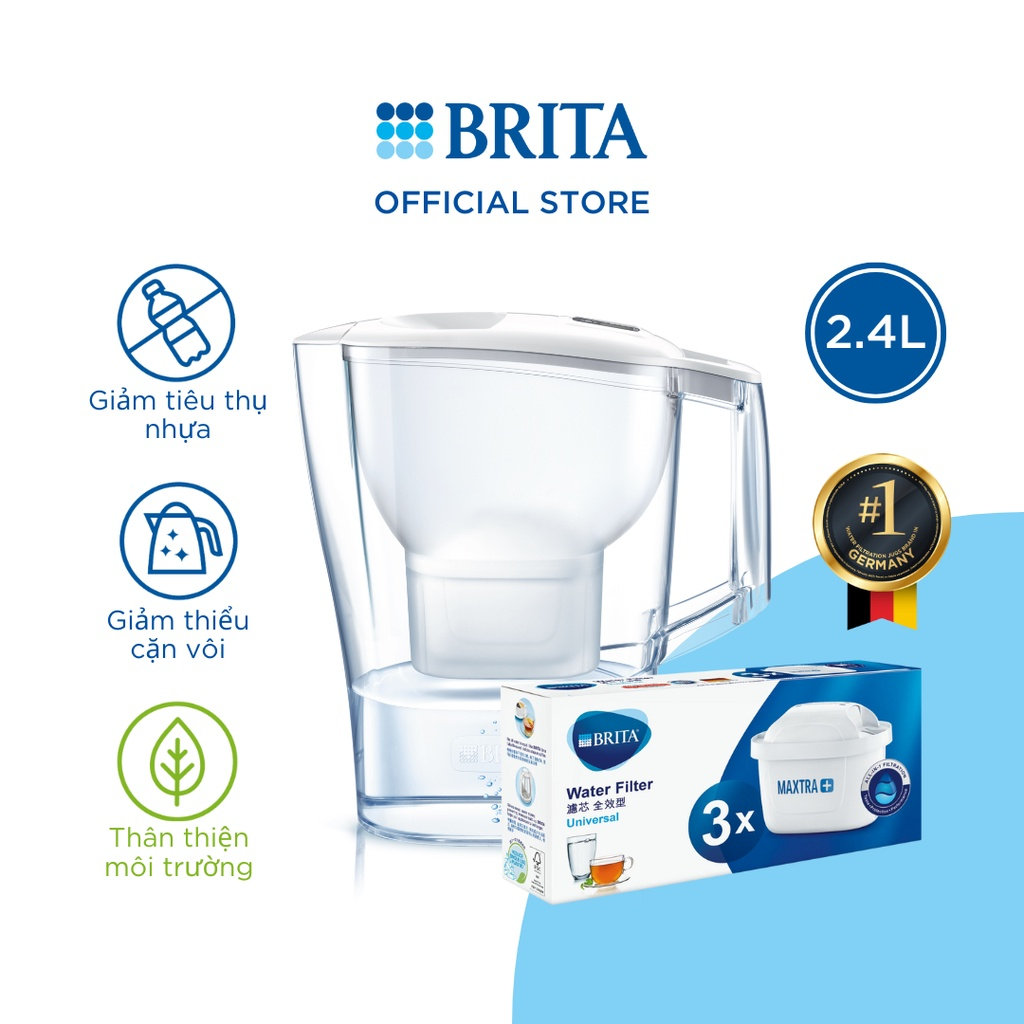 Ảnh Combo bình lọc nước BRITA Aluna White +  Hộp 3 lõi lọc BRITA Maxtra 3