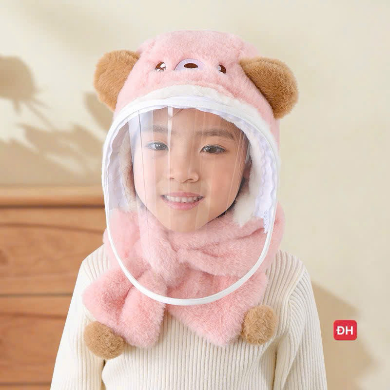 Mũ Len Lông Cừu Trùm Đầu Có Kính Chắn Gió Giữ Ấm Có Thể Tháo Rời, Nón Len Cho Bé Kèm Mặt Nạ Chống Gió Bụi