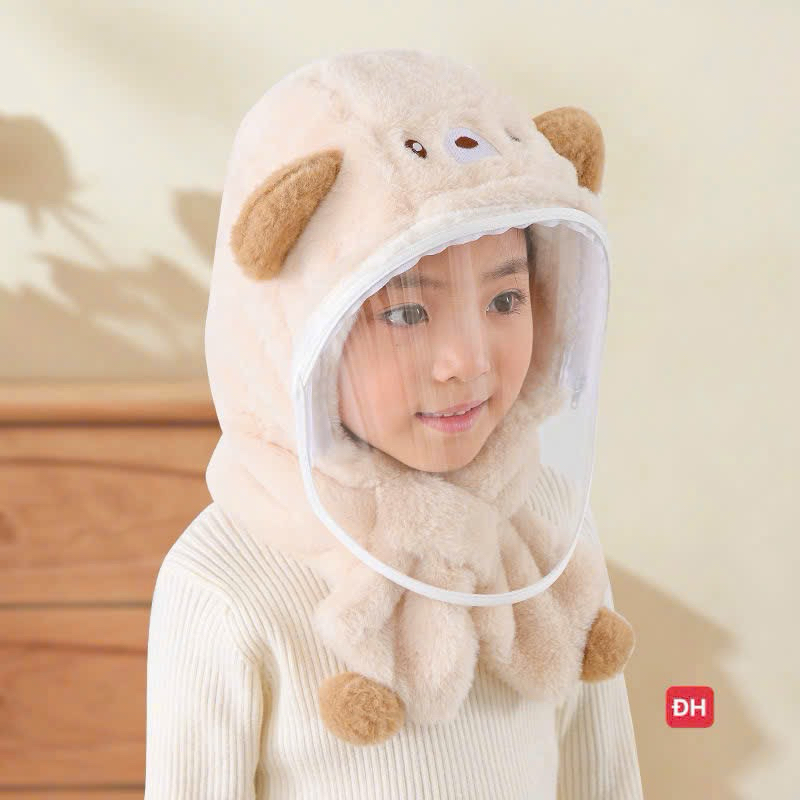 Mũ Len Lông Cừu Trùm Đầu Có Kính Chắn Gió Giữ Ấm Có Thể Tháo Rời, Nón Len Cho Bé Kèm Mặt Nạ Chống Gió Bụi