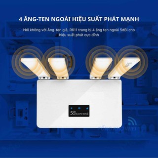 Cục phát wifi từ sim 4G, bộ phát wifi 4G 4 ăng ten siêu khỏe R611C, Tích hợp wifi 6 chạy bền bỉ 24/24