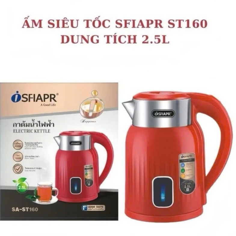 Ấm Đun Nước Siêu Tốc INOX 304 SFIAPR Cao Cấp 3 Lớp 1500W Dung Tích 2,5L ...