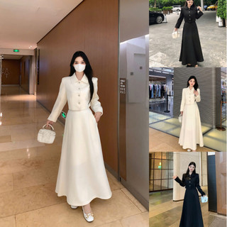 Set dạ đồ lẻ áo cổ bẻ dài tay khuy cài  và chân váy chữ A dáng dài chất dạ 2 lớp phong cách tiểu thư thanh lịch Minstore