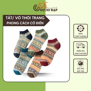 Tất Vớ thời trang cổ thấp phong cách họa tiết cổ điện chất liệu cotton thấm hút thoải mái