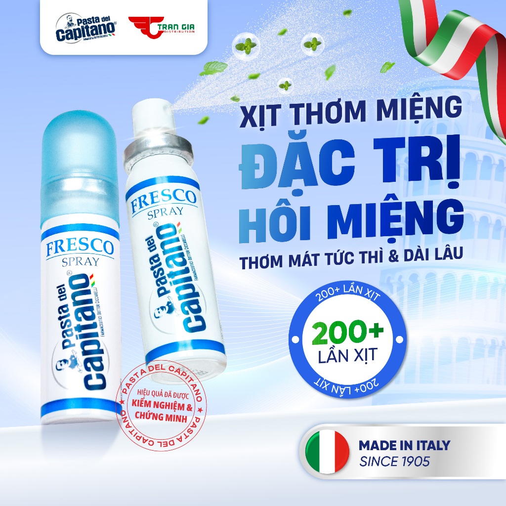 Ảnh Xịt Thơm Miệng CAPITANO Mouth Spray 15ml Hương Bạc Hà - Ngừa Hôi Miệng - Cho Hơi Thở Thơm Mát Sảng Khoái Tức Thì 1