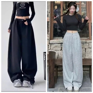 Quần Nỉ Ống Rộng Vải Nỉ Ép Mịn Dầy Dặn (Có bản nấm 076) Quần Nỉ Dáng Suông Rộng Dài Thể Thao Cá Tính Cho Nữ MA99