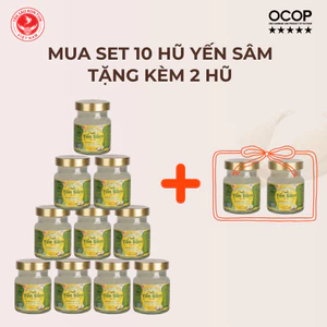 Set 10 Hũ Yến Chưng Nhân Sâm Cao Cấp, Yến 25% Tặng Kèm 2 Hũ
