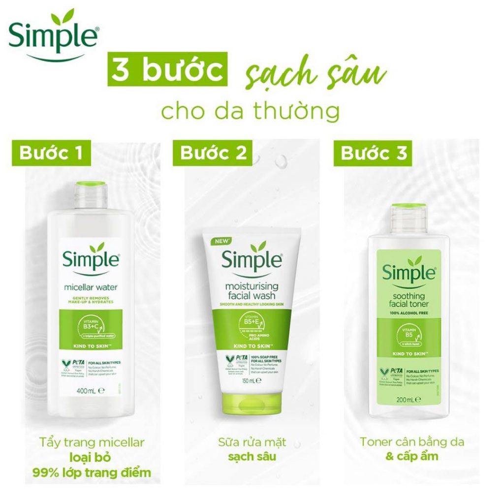 Ảnh Combo Simple Cho Da Nhạy Cảm - Nước Tẩy Trang (NTT), Sữa Rửa Mặt (SRM), Toner, Kem Dưỡng (KD) 1