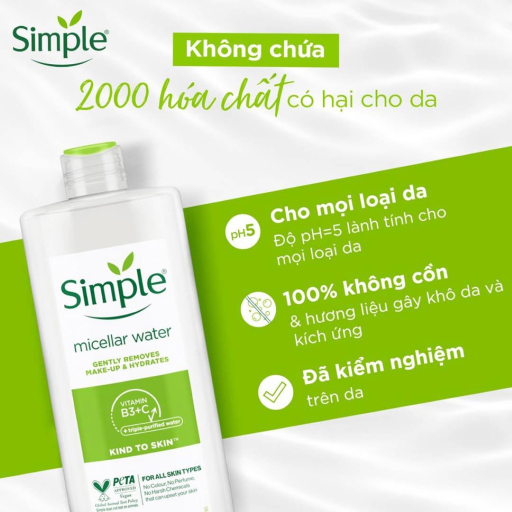 Ảnh Combo Simple Cho Da Nhạy Cảm - Nước Tẩy Trang (NTT), Sữa Rửa Mặt (SRM), Toner, Kem Dưỡng (KD) 4