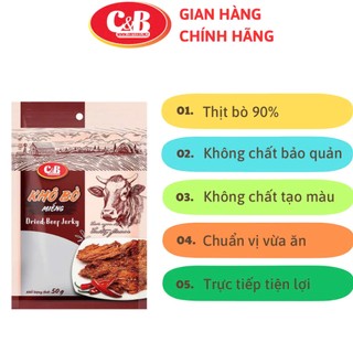 Khô Bò Miếng C&B món ăn vặt hàng đầu, thức ăn khô tiện lợi cho mọi nhà 50G 100G