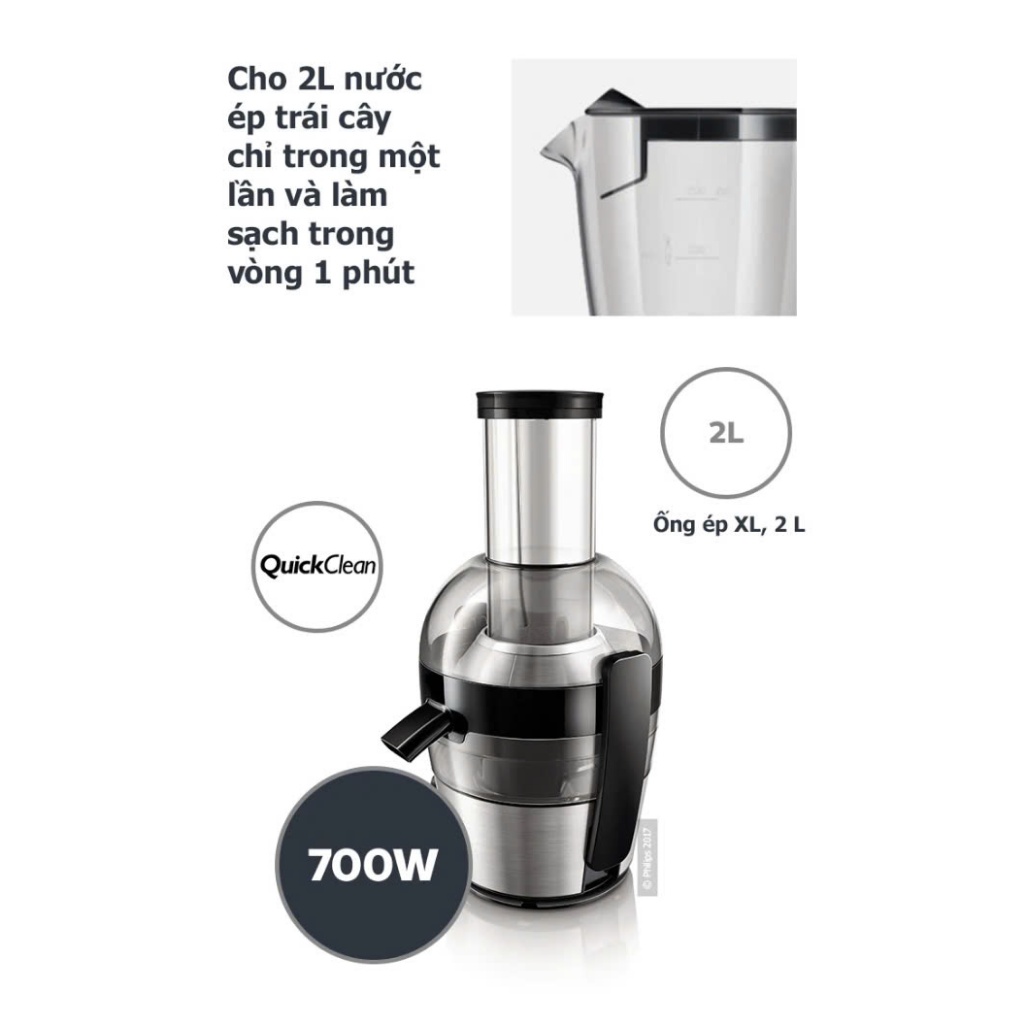 Máy Ép Trái Cây Philips HR1863 800W Ép Nhanh, Vệ Sinh Gọn- Bảo Hành 24 Tháng