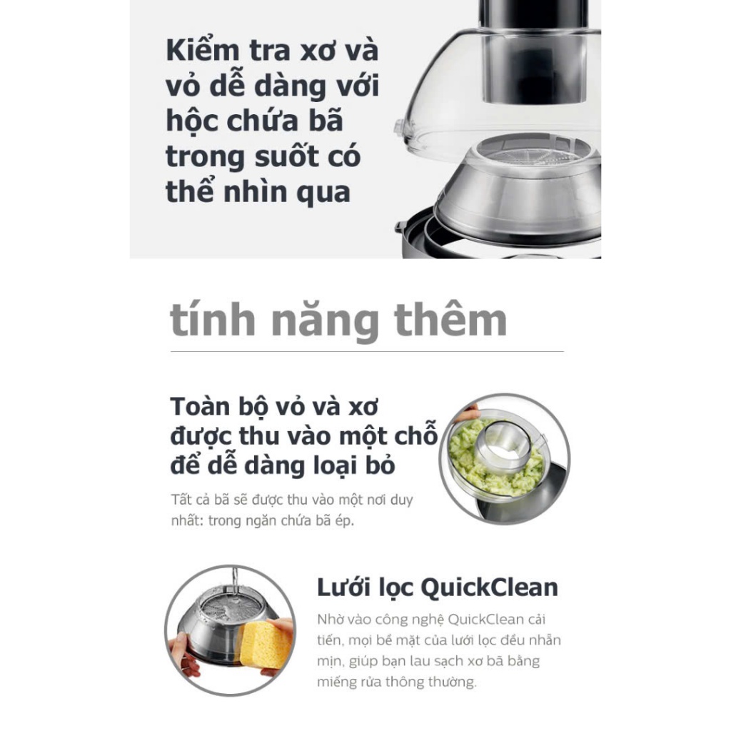 Máy Ép Trái Cây Philips HR1863 800W Ép Nhanh, Vệ Sinh Gọn- Bảo Hành 24 Tháng
