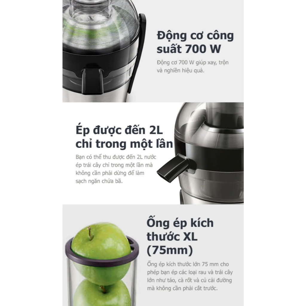 Máy Ép Trái Cây Philips HR1863 800W Ép Nhanh, Vệ Sinh Gọn- Bảo Hành 24 Tháng