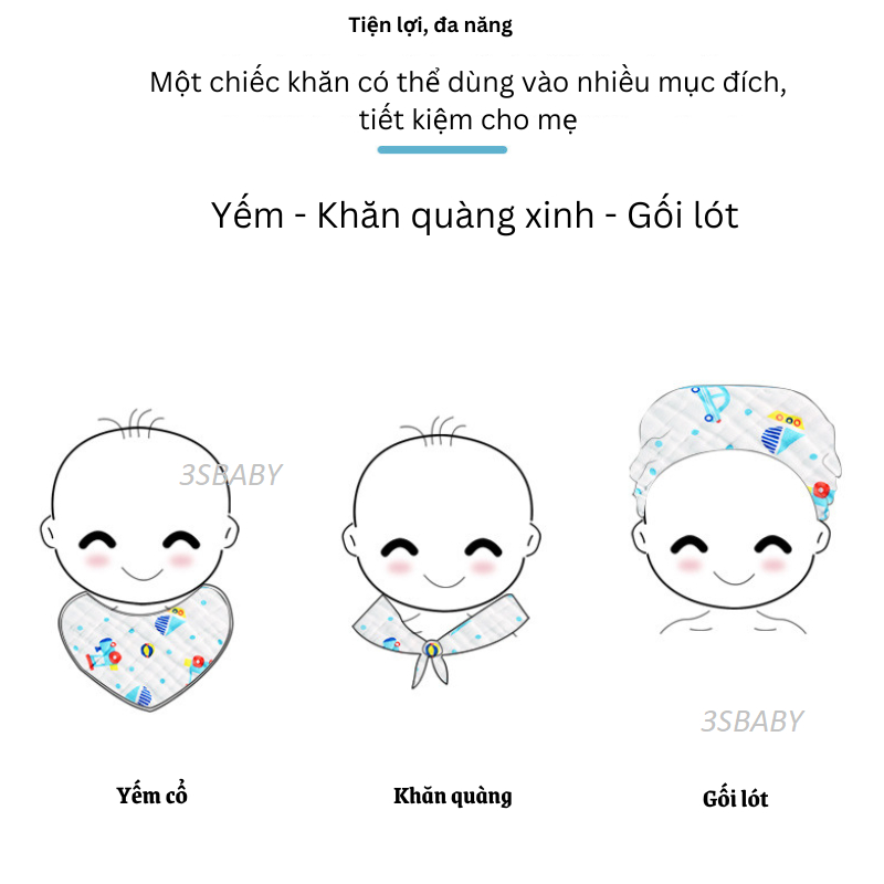Set 5 yếm xô ORGANIC 6 lớp có cúc bấm siêu thấm siêu cute cho bé HC06 3SBABY