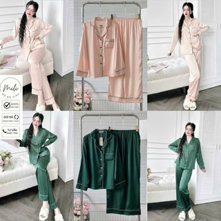 Đồ Bộ Pijama, TAY DÀI MÀU TRƠN, Đồ Ngủ Nữ, Đồ Ngủ Xinh. Quần Dài Có Túi. Vải Lụa Latin Cao Cấp.