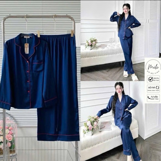 Đồ Bộ Pijama, TAY DÀI MÀU TRƠN, Đồ Ngủ Nữ, Đồ Ngủ Xinh. Quần Dài Có Túi. Vải Lụa Latin Cao Cấp.