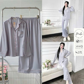 Đồ Bộ Pijama, TAY DÀI MÀU TRƠN, Đồ Ngủ Nữ, Đồ Ngủ Xinh. Quần Dài Có Túi. Vải Lụa Latin Cao Cấp.