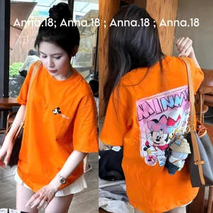 Áo thun cotton khô 3158 hình thêu trước in sau ( MICKY THÊU) TOP NAM NỮ