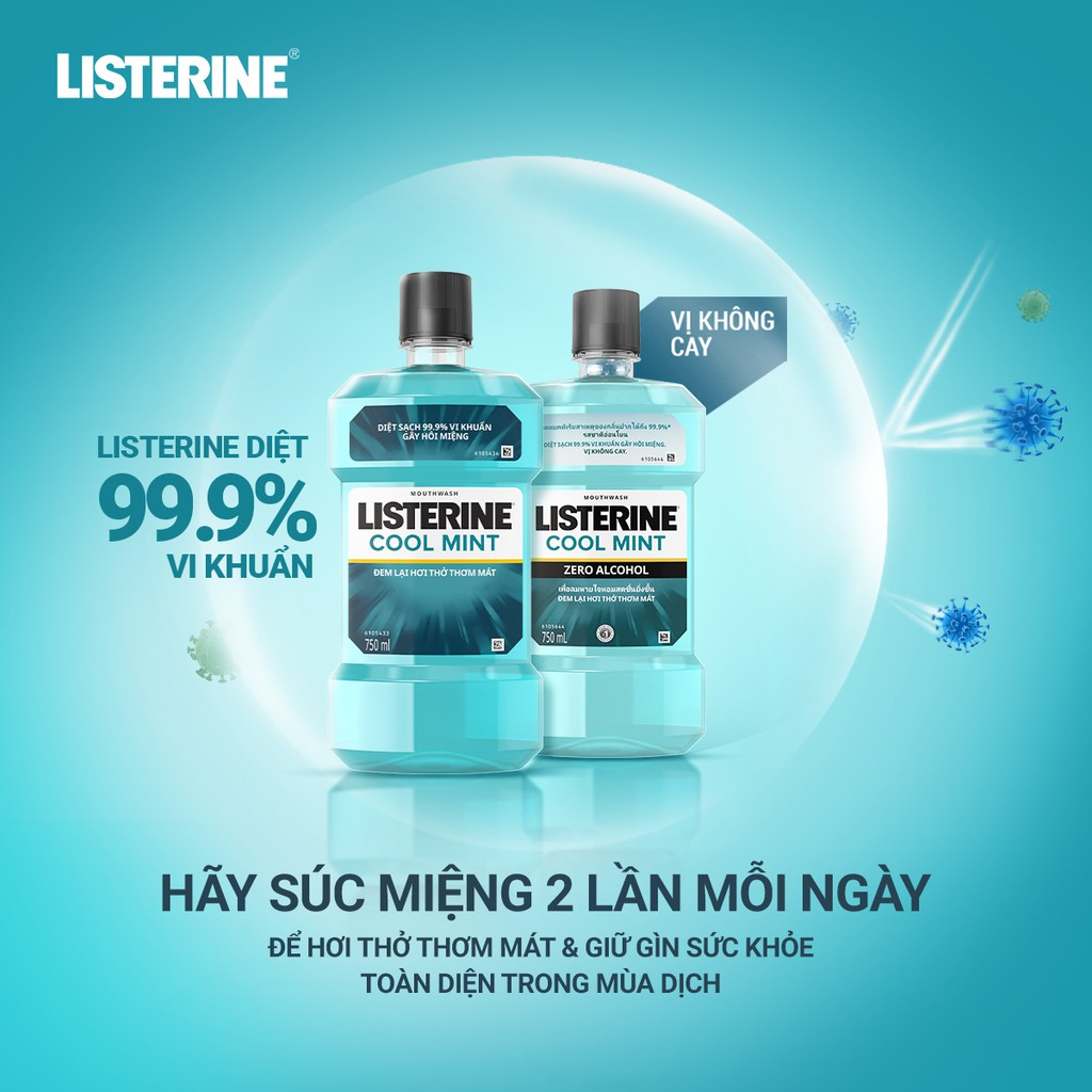 [HÀNG CTY + QUÀ] Nước Súc Miệng Listerine Cool Mint Bảo Vệ Răng Miệng, Thơm Mát Ngày Dài 250ml/750ml